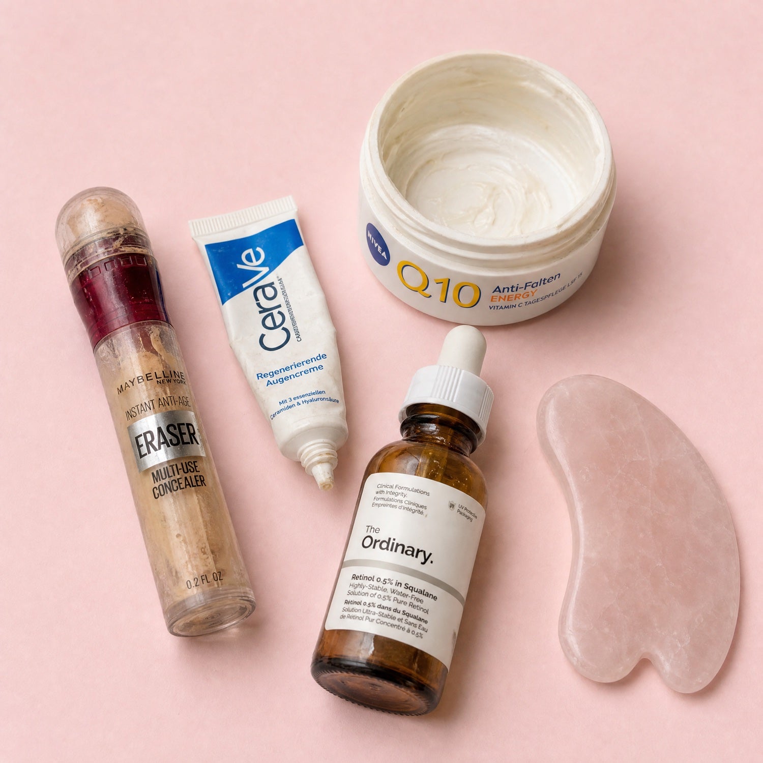 Aufgebrauchte Cremes, Concealer, Retinol und Gua Sha — alles schon probiert
